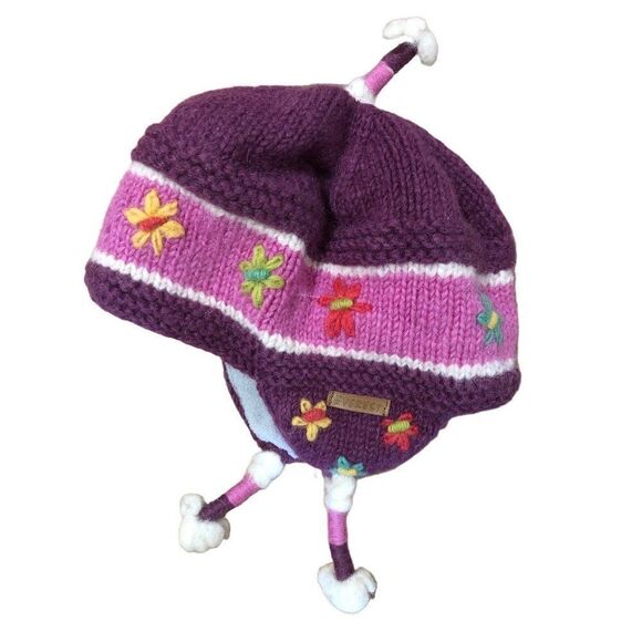 Everest Designs Nepal Girls Wool Hat Fleece Lined Winter Beanie Ear Flaps 3-5T - Picture 1 of 5